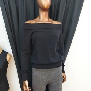 Lumiere Black Angora Blend Off-Shoulder Sweater